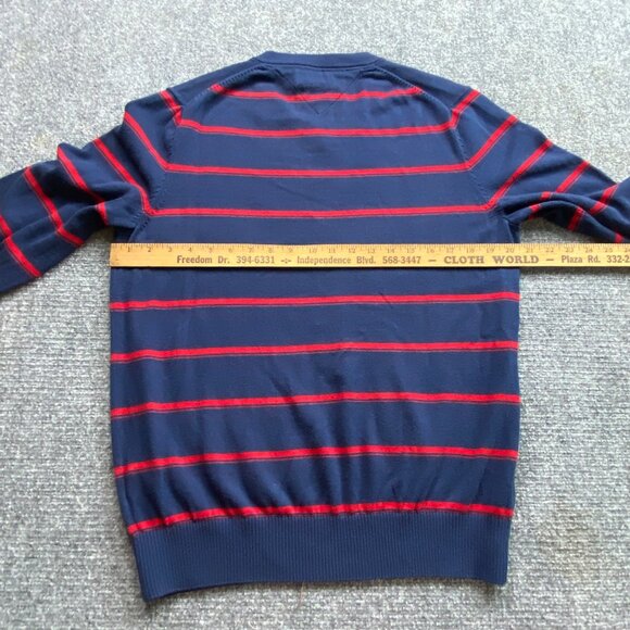 Tommy Hilfiger Sweater Mens M Navy Red Stripes V-Neck Pullover Cotton Preppy - Picture 8 of 10